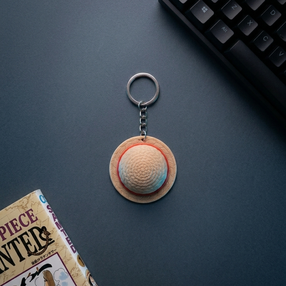 One Piece Straw Hat Keychain | Luffy Anime Key Ring & Bag Accessory